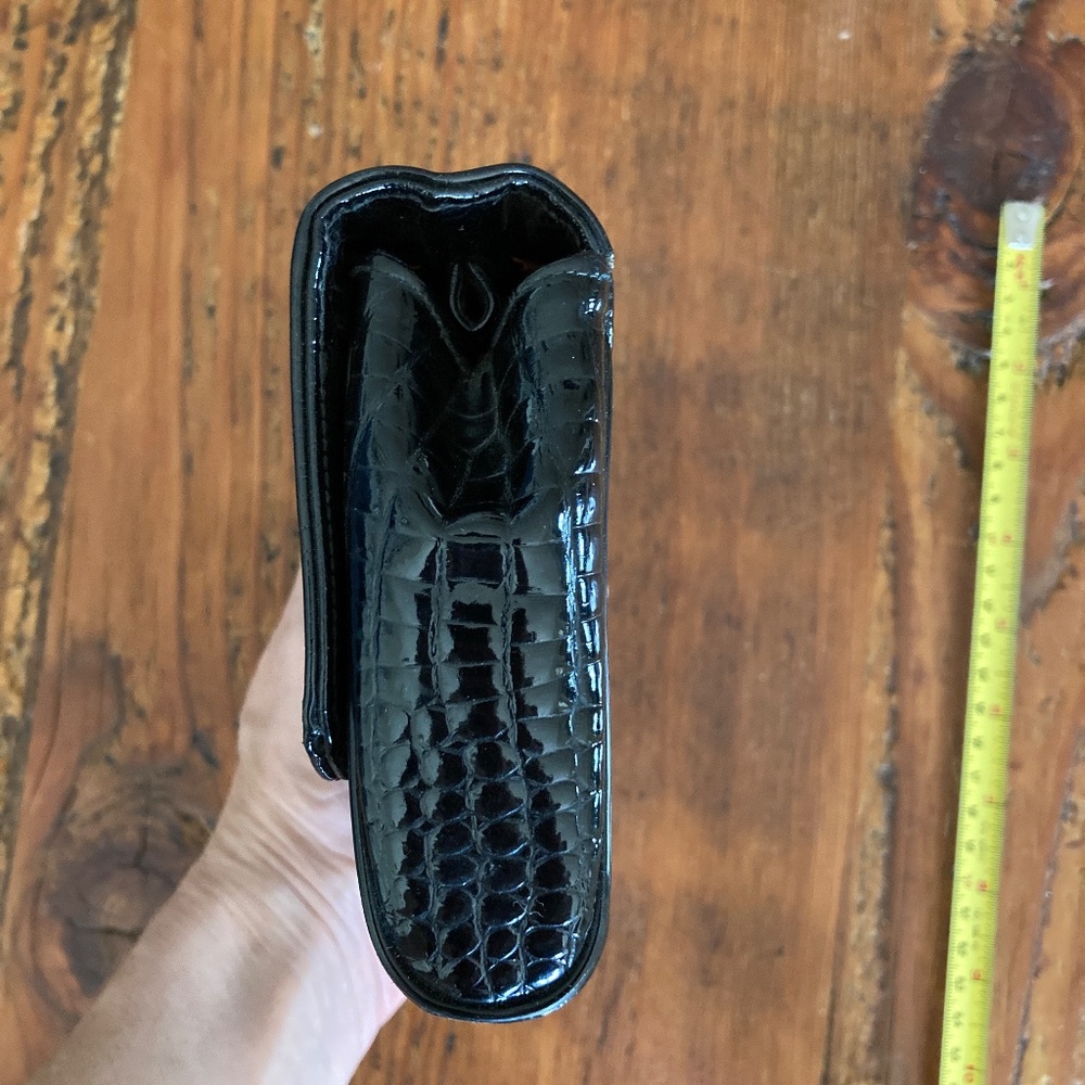 Vintage Susan Gail Patent Clutch Purse in Black, Mini, Croc Embossed - Picture 7 of 10